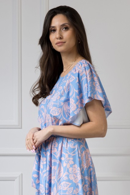 WUALAA Women - Sukienka damska midi SANVI Rustic Symphony Blue/Apricot