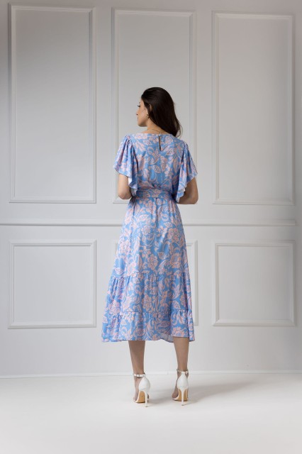 WUALAA Women - Sukienka damska midi SANVI Rustic Symphony Blue/Apricot