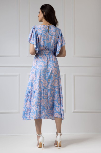 WUALAA Women - Sukienka damska midi SANVI Rustic Symphony Blue/Apricot