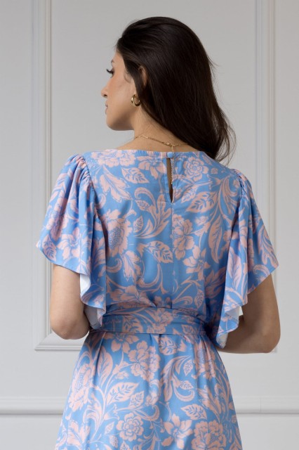 WUALAA Women - Sukienka damska midi SANVI Rustic Symphony Blue/Apricot