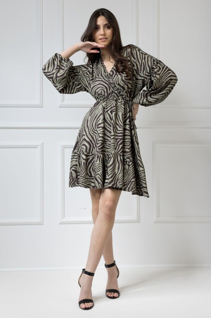 WUALAA Women - Sukienka damska Lisa Zebra Khaki