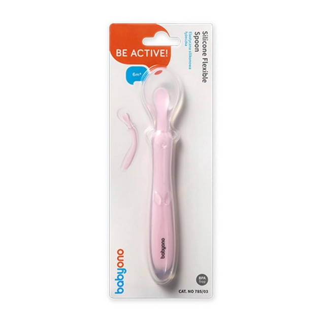 Elastyczna silikonowa łyżeczka - różowa | Babyono 785-03