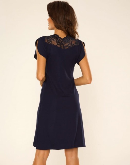 Koszulka nocna z krótkim rękawem Lilian - granatowa | 754- DeLafense