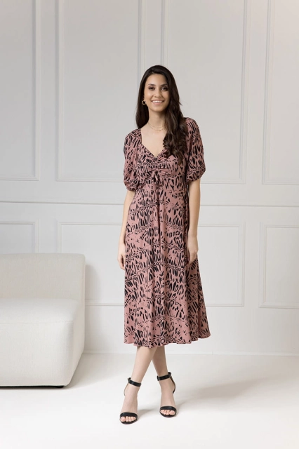 WUALAA Women - Sukienka midi CHLOE Safari Dusty Pink