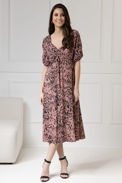 WUALAA Women - Sukienka midi CHLOE Safari Dusty Pink