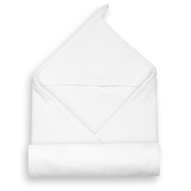 Muślinowe okrycie kąpielowe z kapturem 80x85 cm - Białe | Dolce Sonno