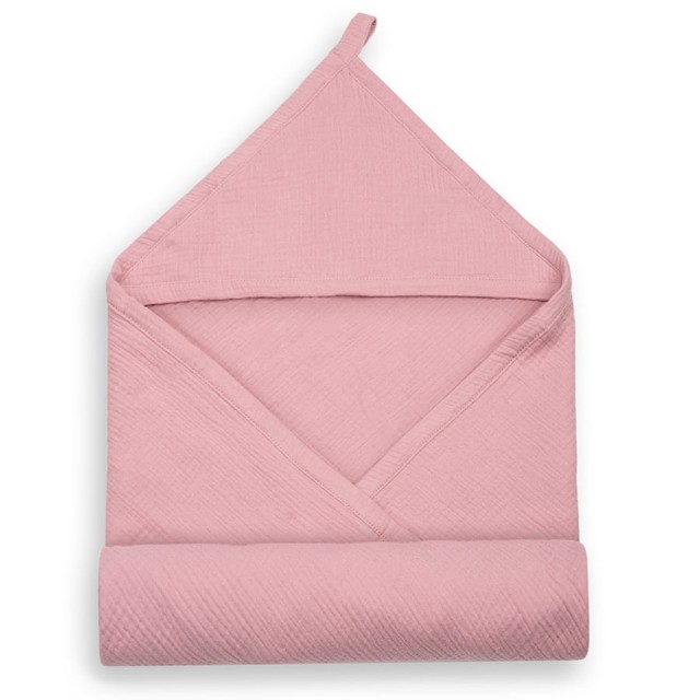 Muślinowe okrycie kąpielowe z kapturem 80x85 cm - Brudny Róż | Dolce Sonno