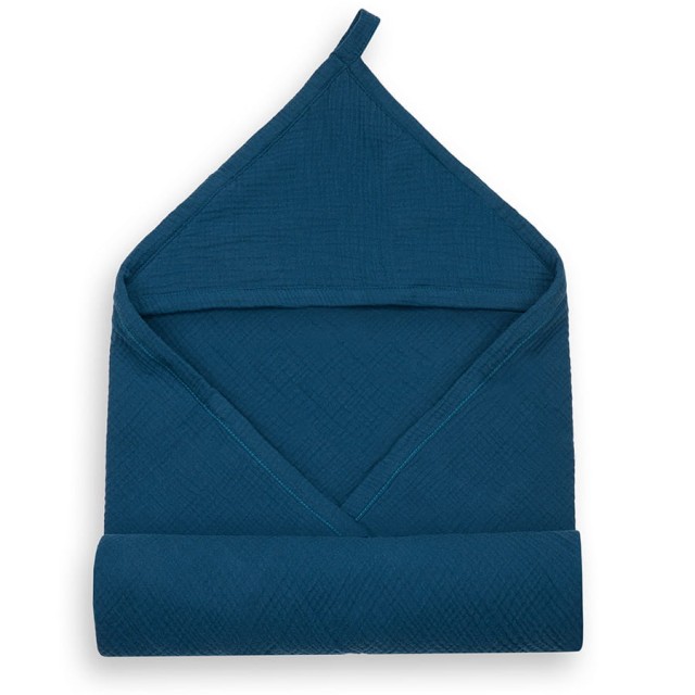 Muślinowe okrycie kąpielowe z kapturem 80x85 cm - Granat | Dolce Sonno