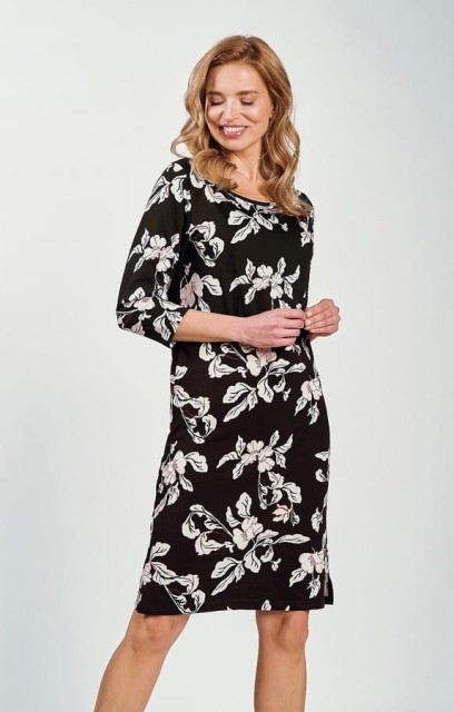 Bawełniana koszula nocna z rękawem 3/4 w kwiaty Charlotte | Taro 3233