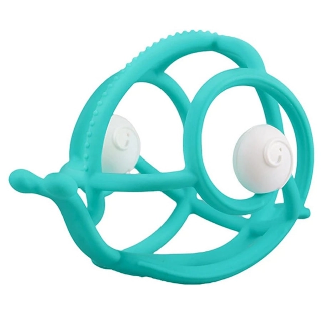 Gryzak silikonowy z grzechotką ślimak teal | Mombella 00604