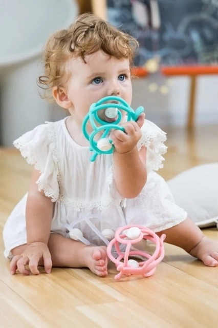 Gryzak silikonowy z grzechotką ślimak teal | Mombella 00604