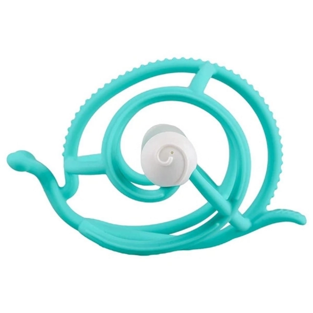 Gryzak silikonowy z grzechotką ślimak teal | Mombella 00604
