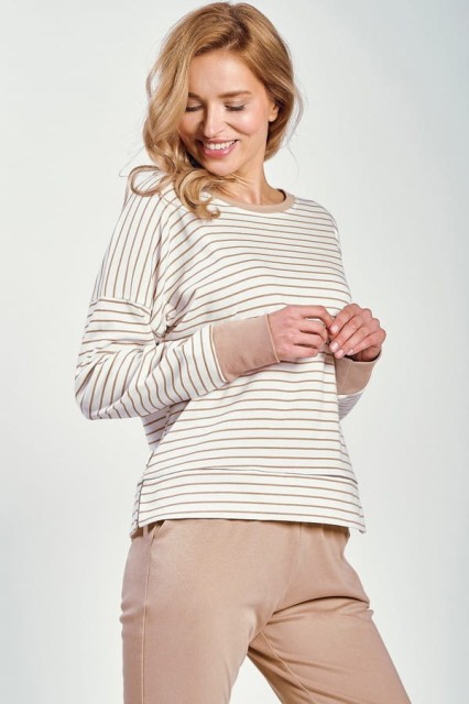 Bawełniana piżama damska Maggie beżowa w paseczki | Taro 3226