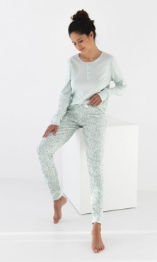 Piżama damska z długim rękawem Olive miętowa | Sensis