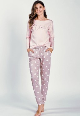 Bawełniana piżama damska z długimi spodniami w grochy - Libby | Taro 3214