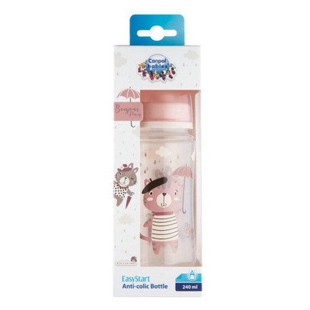 Butelka antykolkowa 240ml szeroka Bonjour Paris - różowa | Canpol 35/232