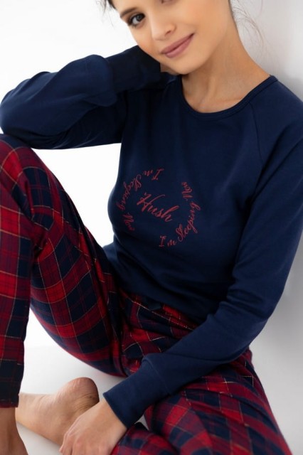 Bawełniana piżama damska Emmeline ze spodniami w kratkę | Sensis