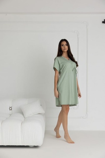 Koszula nocna ciążowa i do karmienia Rebeca / Szałwia - Dolce Sonno