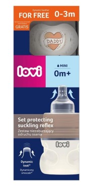 Butelka Lovi 150 ml nie zaburzająca odruchu ssania + smoczek Love Daddy