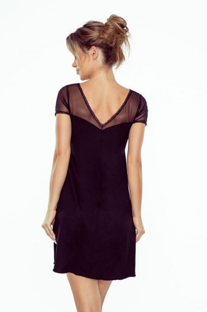 Dzianinowa koszulka nocna First Lady Anika - czarna | Eldar