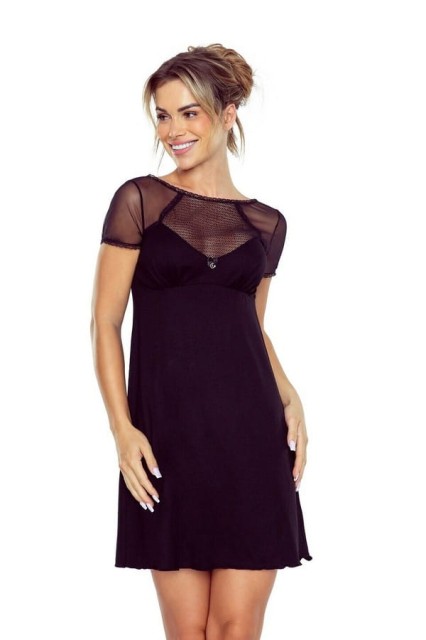 Dzianinowa koszulka nocna First Lady Anika - czarna | Eldar