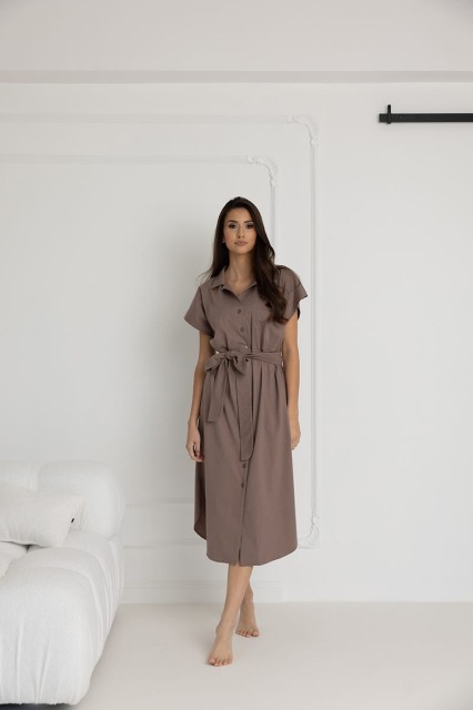 Długa koszula nocna na guziki Ingrid Taupe Dolce Sonno.jpg