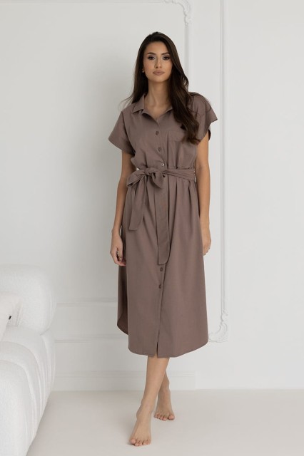 Długa koszula nocna na guziki Ingrid Taupe Dolce Sonno 2.jpg