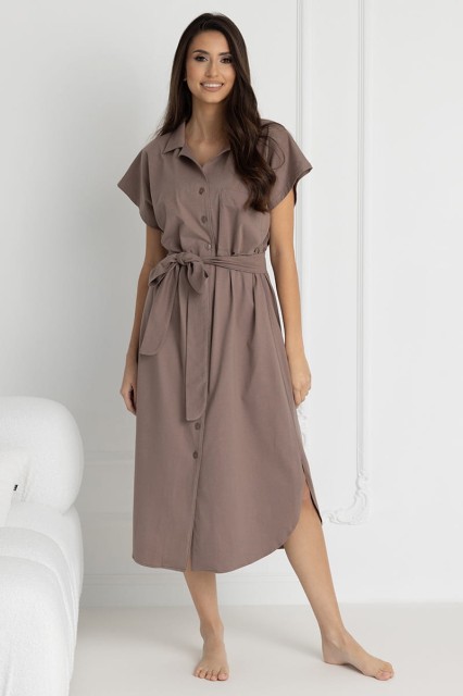 Długa koszula nocna na guziki Ingrid Taupe Dolce Sonno 7.jpg