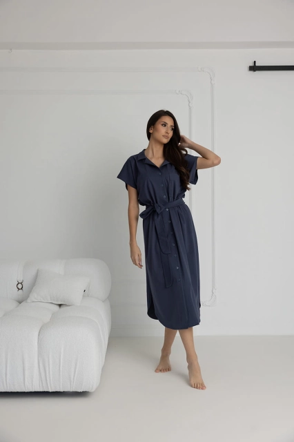 Długa koszula nocna na guziki Ingrid Deep Blue Dolce Sonno 3