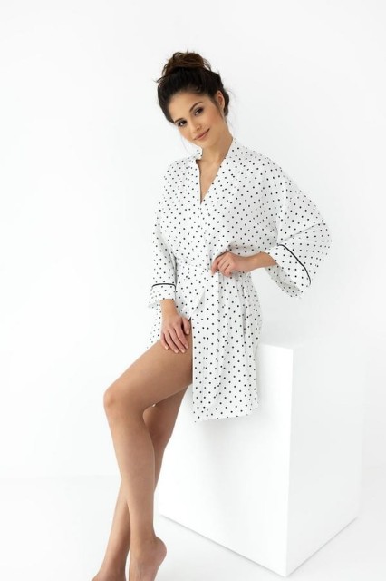 Dzianinowy szlafrok damski Elif śmietankowy w groszki | Sensis