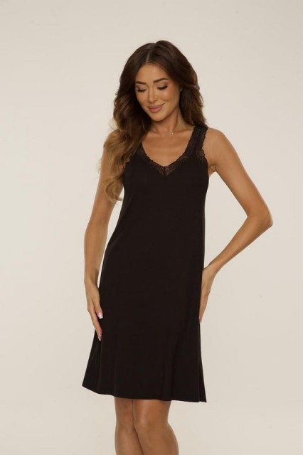 Dzianinowa koszula damska na ramiączkach Hazel - czarna | De Lafense 771