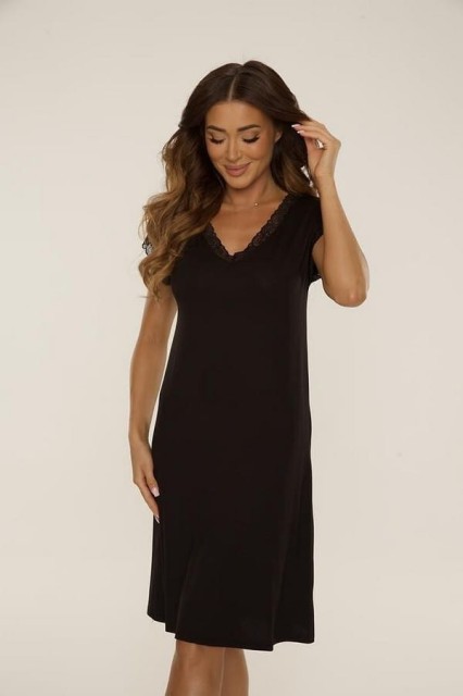 Dzianinowa koszula damska z krótkim rękawem Hazel - czarna | De Lafense 816