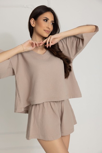 Piżama muślinowa damska Alice / Mocca - Dolce Sonno