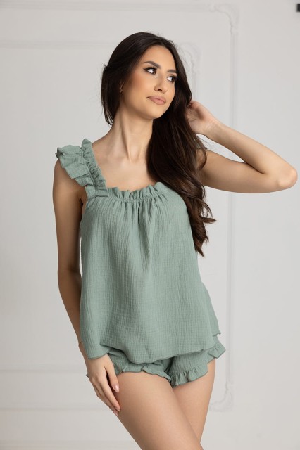 Muślinowa piżama damska na ramiączkach Hilda  Laurowa - Dolce Sonno