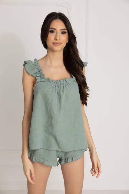 Muślinowa piżama damska na ramiączkach Hilda  Laurowa - Dolce Sonno