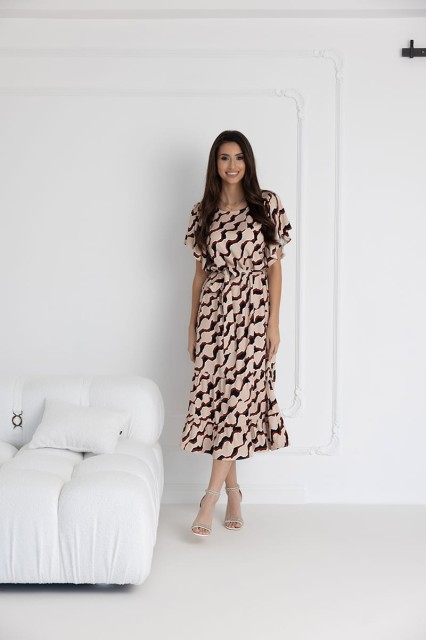 WUALAA Women - Sukienka damska midi SANVI Classic Collage Beige