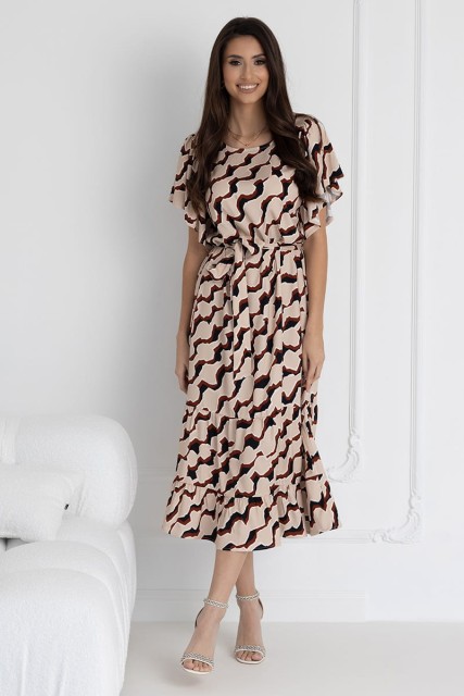 WUALAA Women - Sukienka damska midi SANVI Classic Collage Beige