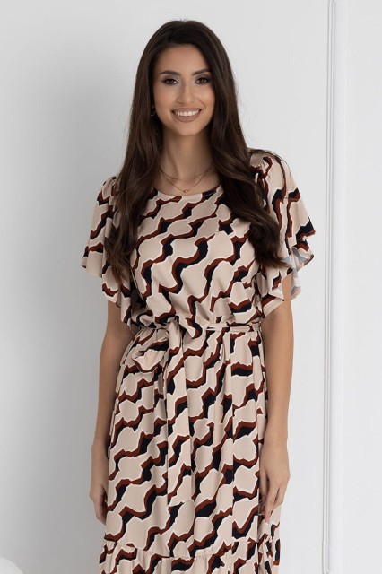 WUALAA Women - Sukienka damska midi SANVI Classic Collage Beige