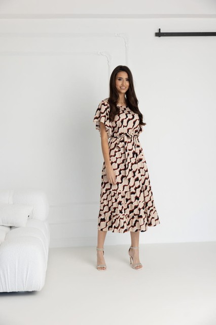 WUALAA Women - Sukienka damska midi SANVI Classic Collage Beige