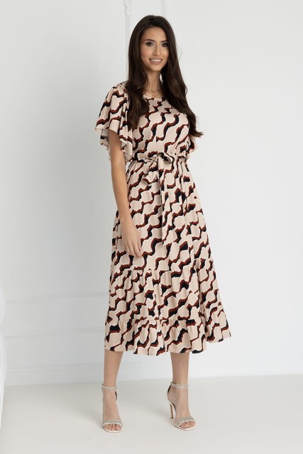 WUALAA Women - Sukienka damska midi SANVI Classic Collage Beige