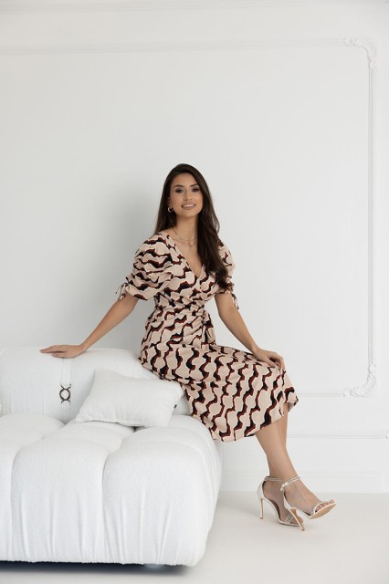 WUALAA Women - Sukienka midi KELLY Classic Collage Beige