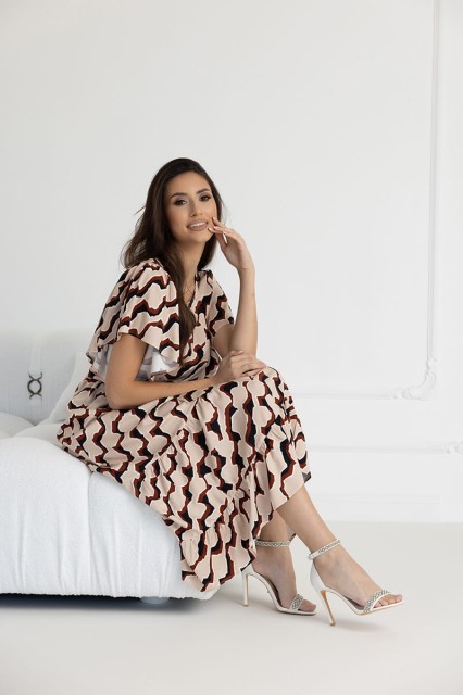 WUALAA Women - Sukienka midi KELLY Classic Collage Beige