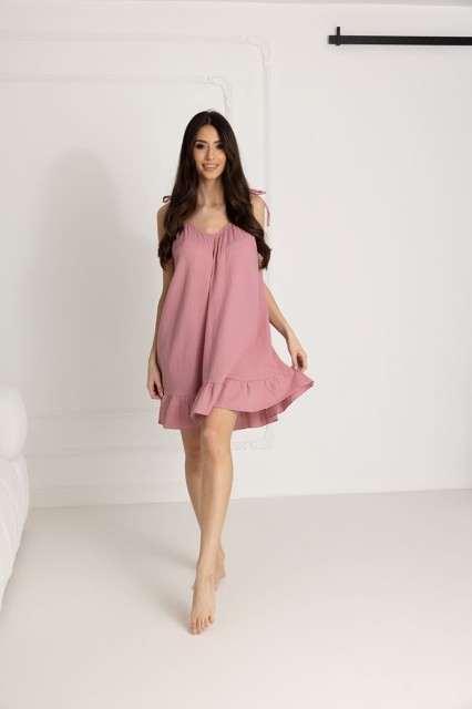 Koszula muślinowa z wiązanymi ramiączkami Afra / Fuksja - Dolce Sonno