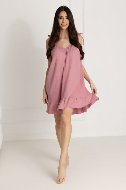 Koszula muślinowa z wiązanymi ramiączkami Afra / Fuksja - Dolce Sonno