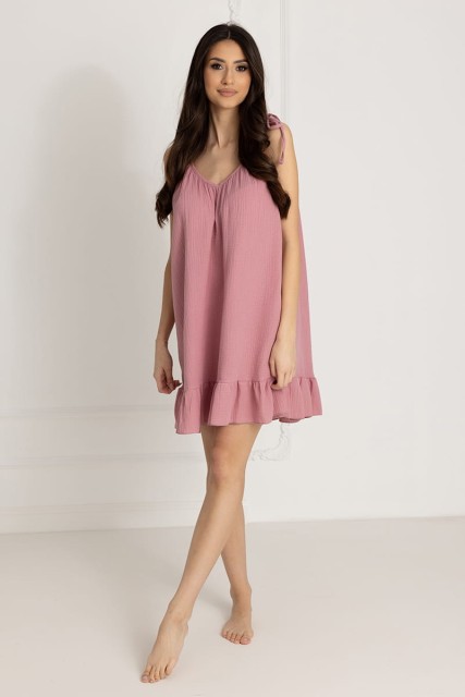 Koszula muślinowa z wiązanymi ramiączkami Afra / Fuksja - Dolce Sonno