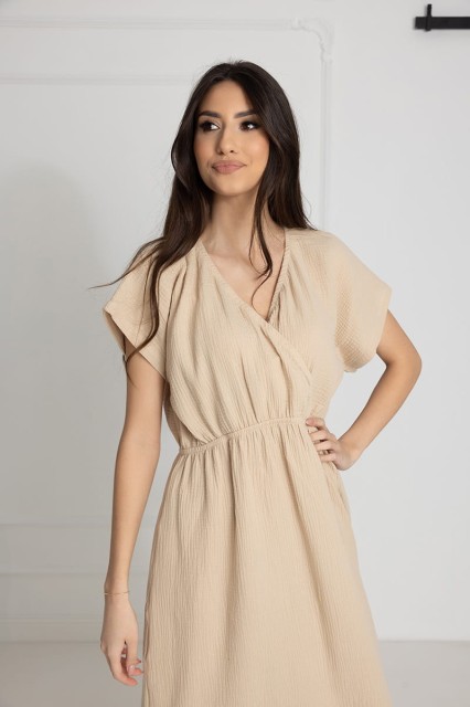 Długa koszula nocna muślinowa Izyda / Słomkowa - Dolce Sonno