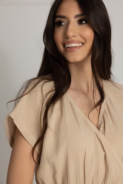 Długa koszula nocna muślinowa Izyda / Słomkowa - Dolce Sonno