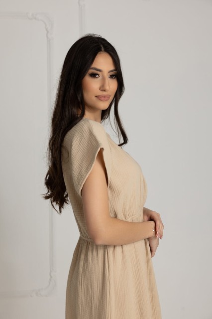 Długa koszula nocna muślinowa Izyda / Słomkowa - Dolce Sonno