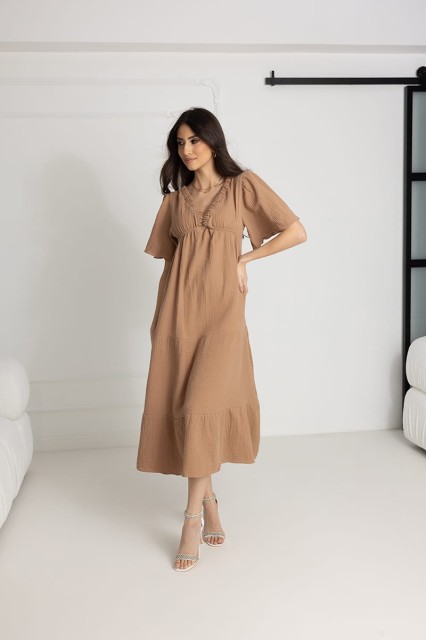 WUALAA Women - Długa sukienka muślinowa ESTER / Toffi