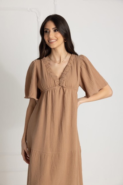 WUALAA Women - Długa sukienka muślinowa ESTER / Toffi